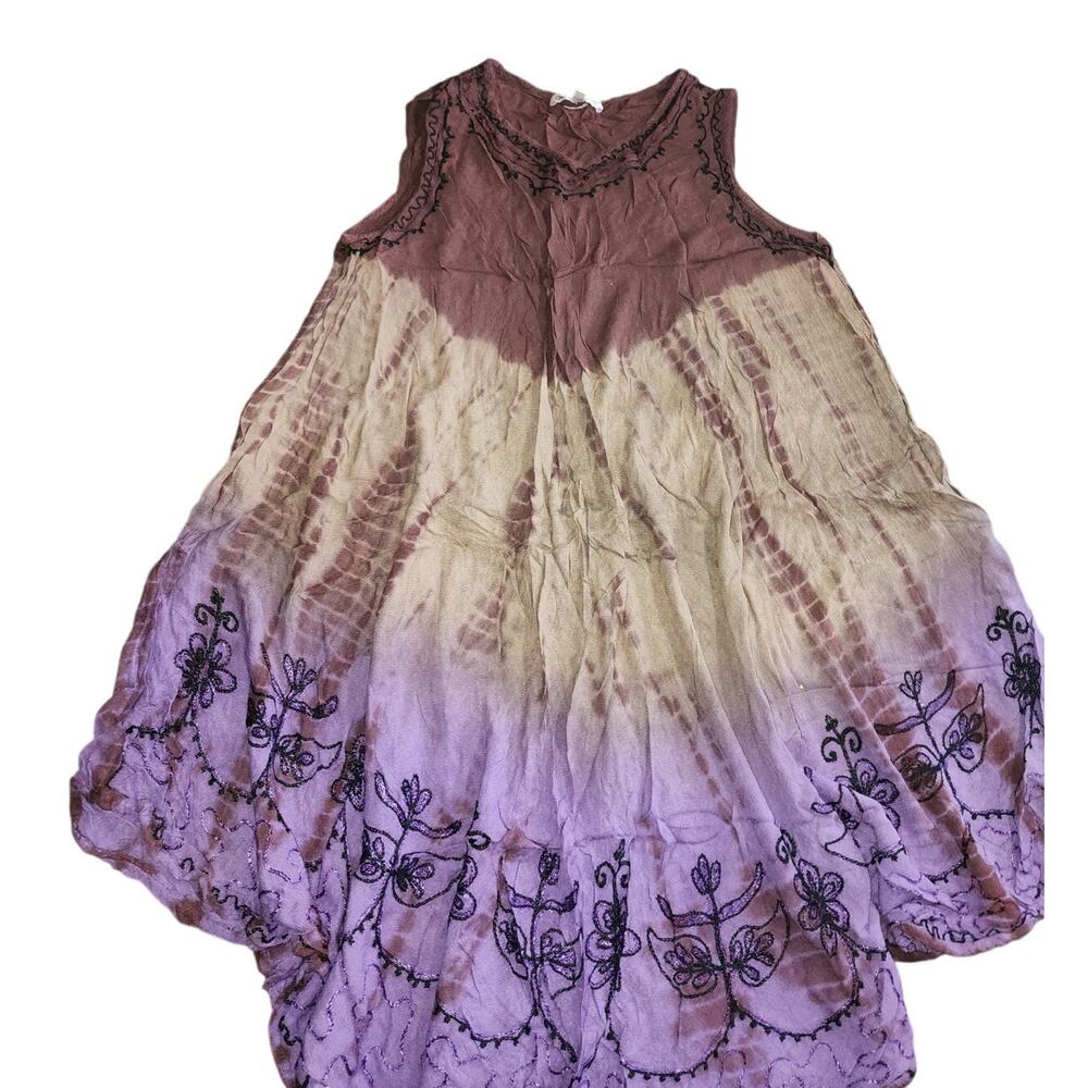 Festival Clothing Tie Dye Hippie Boho Embroidered Floral Tank Sun Dress One Size